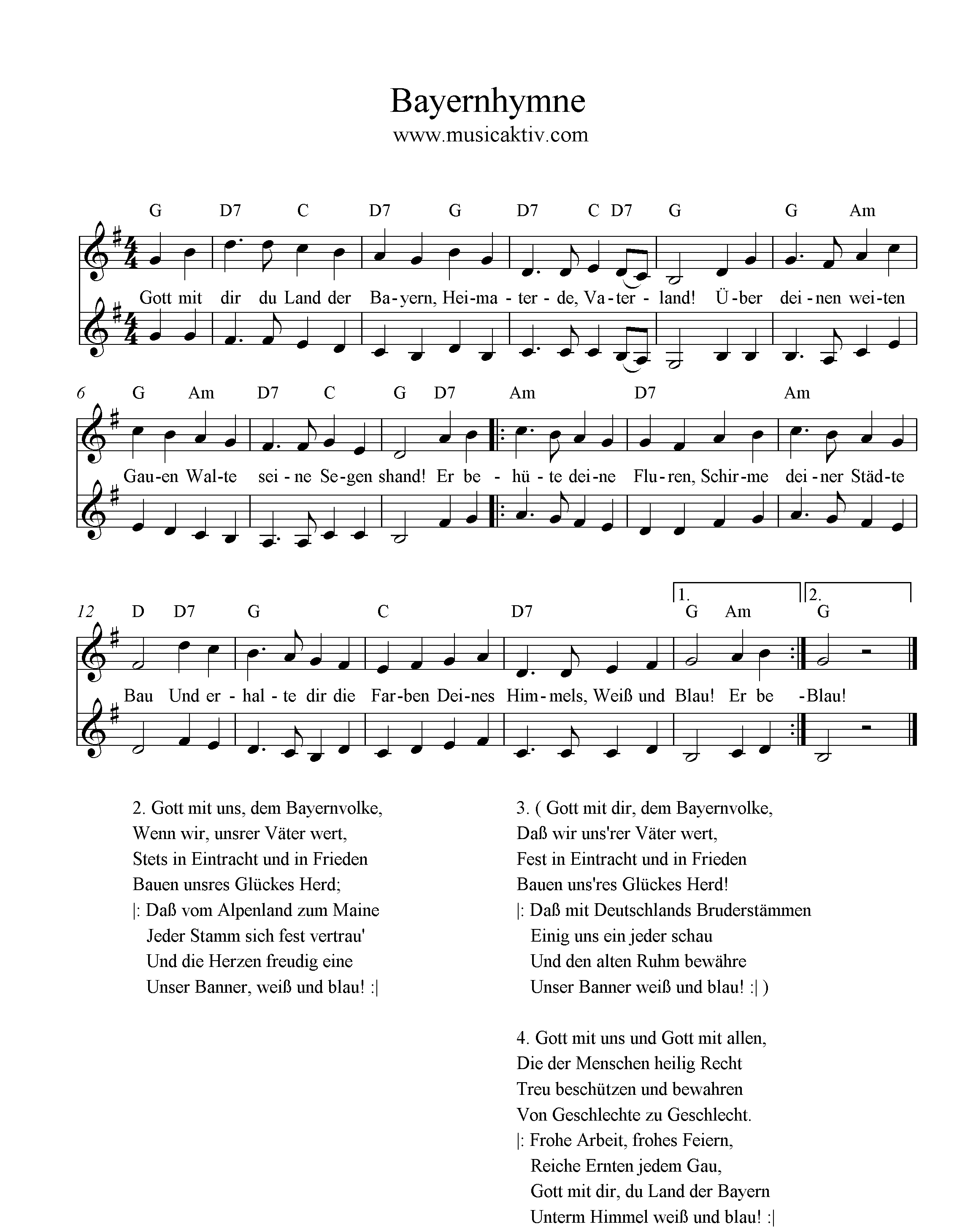 Noten Bayernhymne